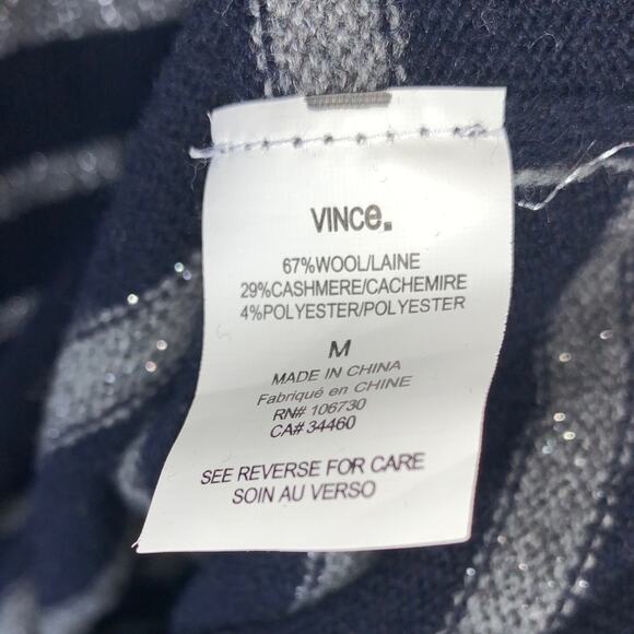 Vince. Wool Cashmere Blend Navy & Silver Metallic Stripe Sweater sz M - Picture 4 of 8